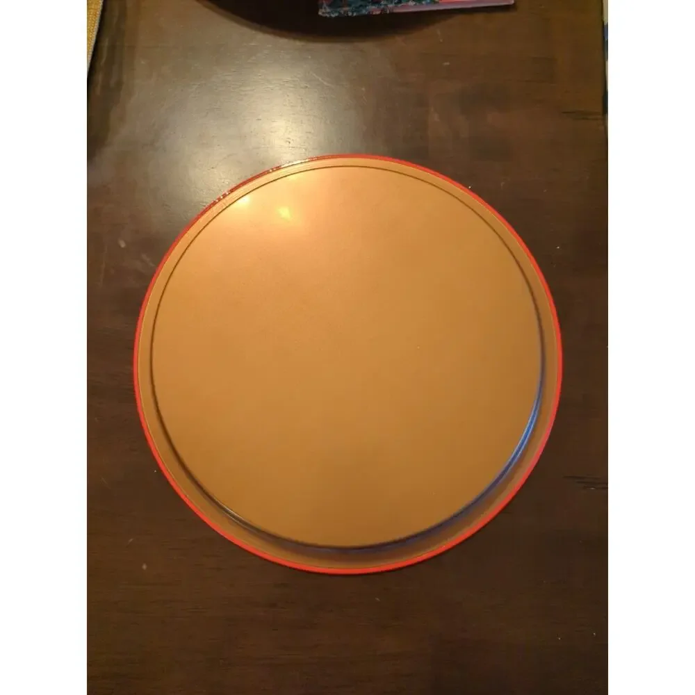 Vintage Metal Christmas Red Tray w/ Bells Round Serving Platter Tray